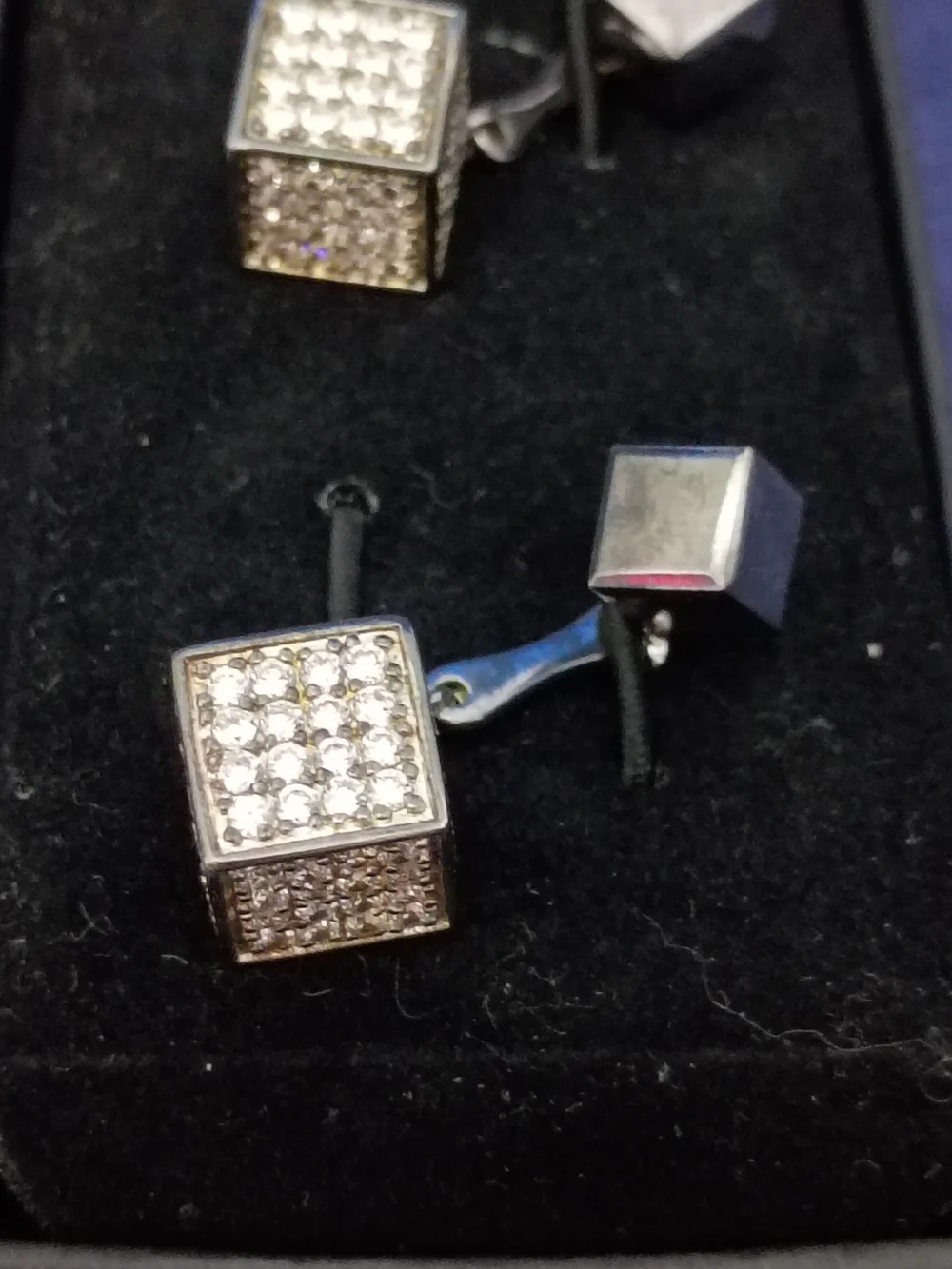 Thomas Pink Silver-Tone Crystal Cube Cufflinks